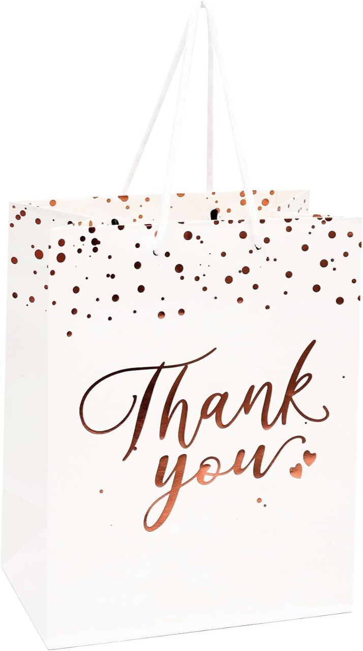 20 PCS White Thank You Gift Bags with Handles – Medium Kraft Paper Bags Bulk for Weddings, Parties, Retail & Small Business Use (White)